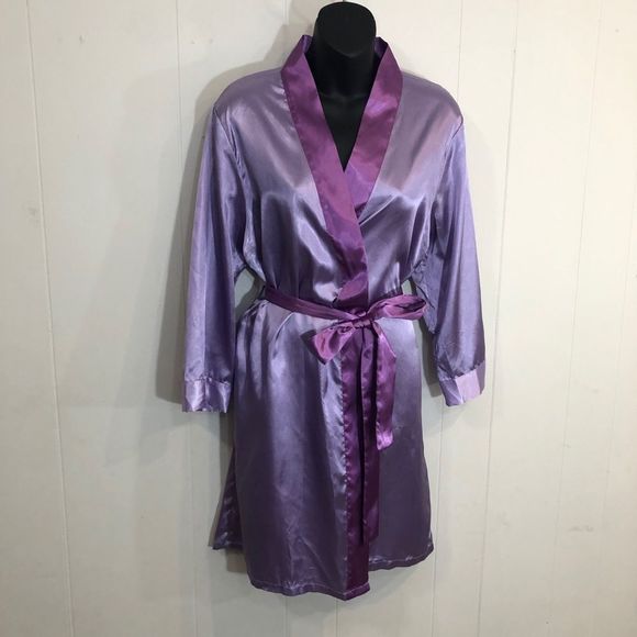Purple Satin Belted Robe Small Medium - Picture 3 of 6